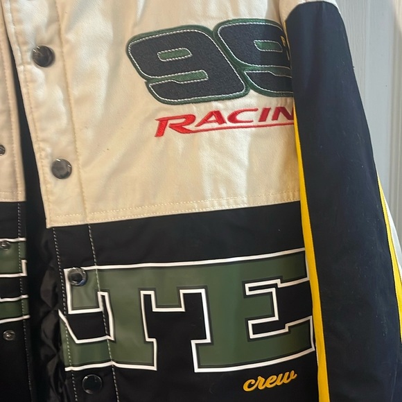 PacSun Black and White Racing Puffer Jacket with Yellow Accents - Picture 4 of 12